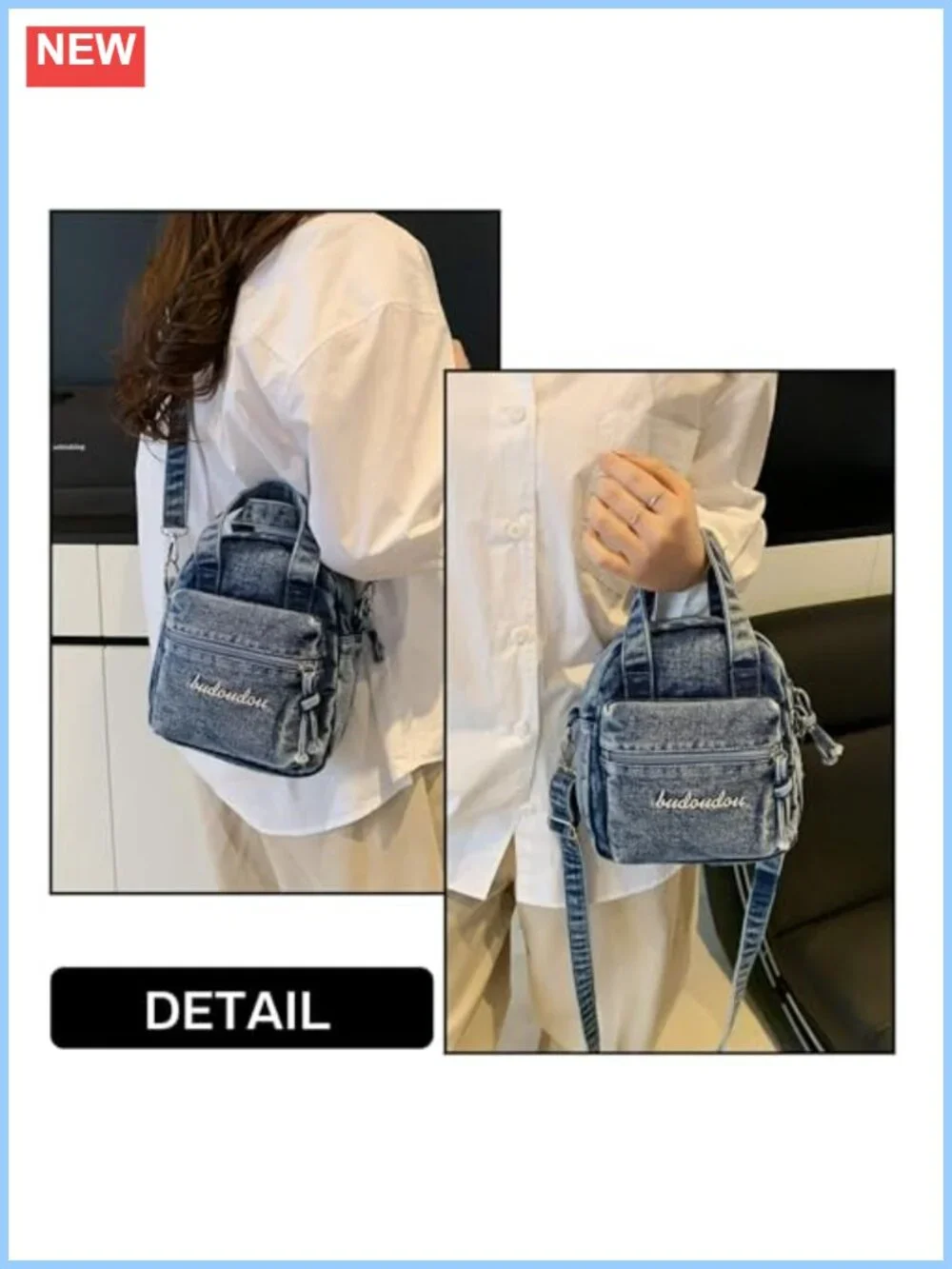 Vintage Y2K Convertible Denim Crossbody Bag Mini Shoulder Handbag